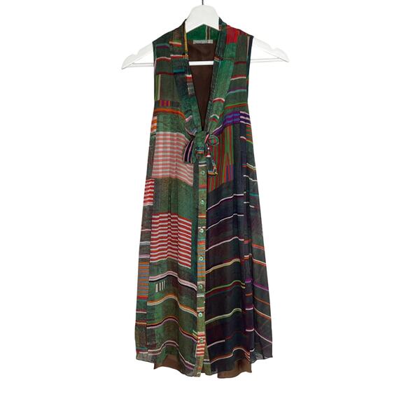Rosa Cha Silk Patchwork Tie Neck Sleeveless Midi Tank Dress Multi Women's - Picture 1 of 10